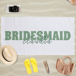 Serviette De Plage Demoiselle d'honneur Nom personnalisé Féminin Blan