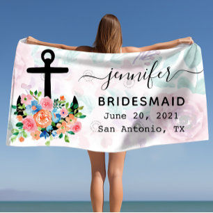 Serviette De Plage Demoiselle d'honneur personnalisée à l'ancre flora