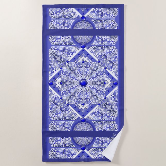 Serviette De Plage dentelle en céramique Bleu de Grèce (Devant)
