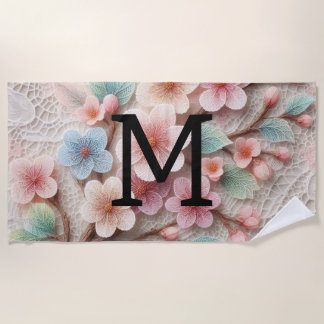 Serviette De Plage Dentelle monogramme florale rose pastel fleur de c