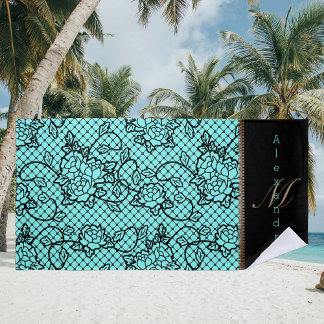 Serviette De Plage Dentelle noire moderne et illusion de fermeture éc