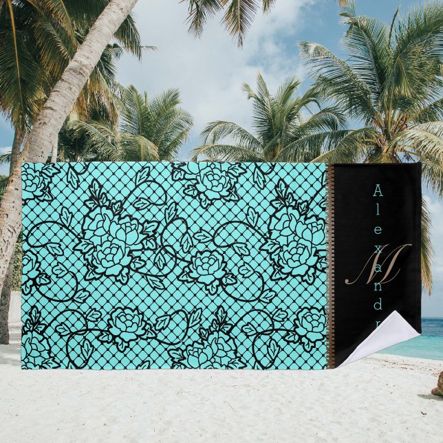 Serviette De Plage Dentelle noire moderne et illusion de fermeture éc (Créateur téléchargé)