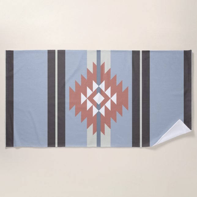 Serviette De Plage Design aztèque en rose et bleu (Devant)