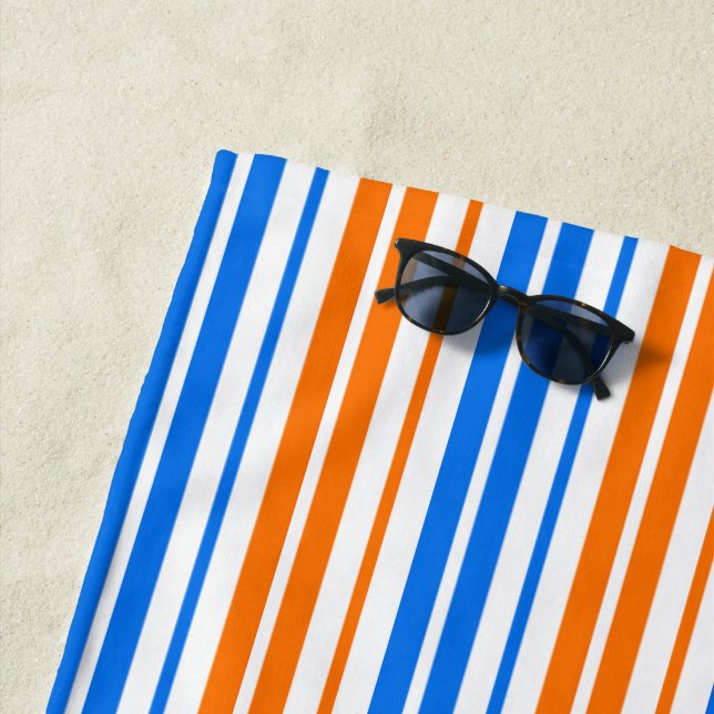Serviette De Plage Design bandes verticales orange bleu blanc   (En situation)