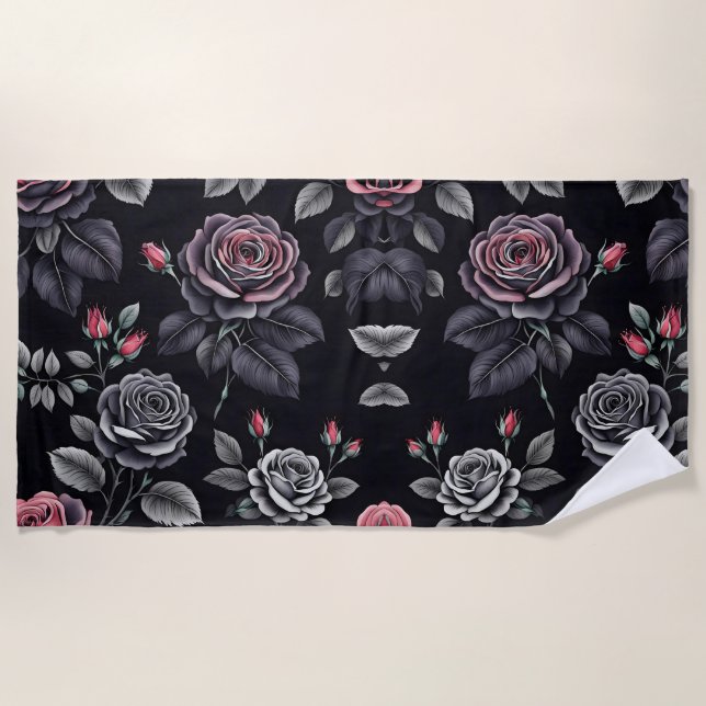 Serviette De Plage Design d'art floral Rose sombre (Devant)