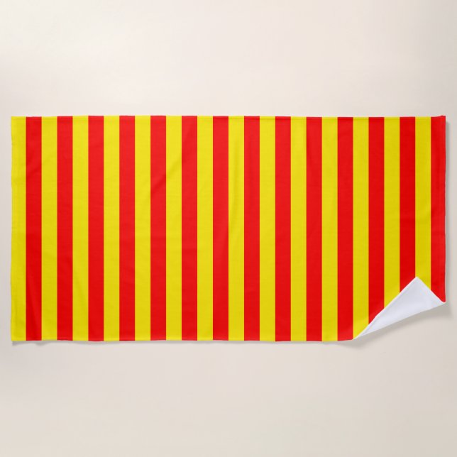 Serviette De Plage Design de bandes rouge et jaune (Devant)