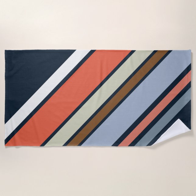 Serviette De Plage Design de rayures de style rétro diagonale (Devant)