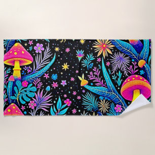 Serviette De Plage Design de rêve de nuit de la Forêt Magique de Neon