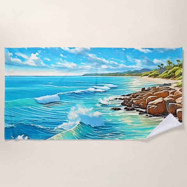 Serviette De Plage Design de scène rocheuse côtière (Devant)