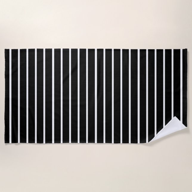 Serviette De Plage Design en bandes noir et blanc (Devant)
