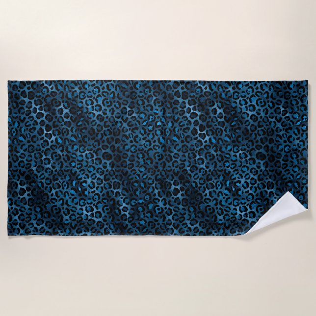 Serviette De Plage Design Leopard bleu et or série 3 (Devant)