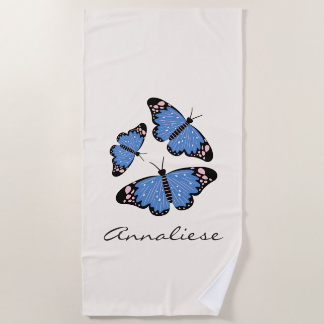 Serviette De Plage Design moderne chic papillon bleu Personnalisé (Devant)