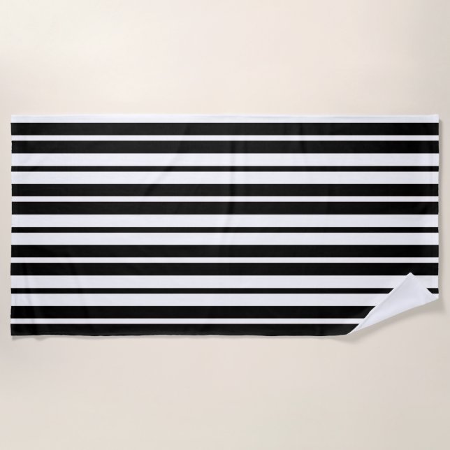Serviette De Plage Design Motif de bandes verticales en noir blanc (Devant)