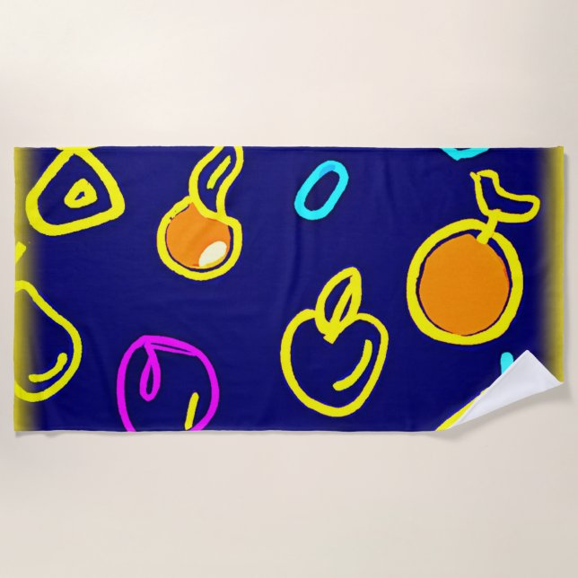 Serviette De Plage Design Motif dynamique de fruits néons (Devant)