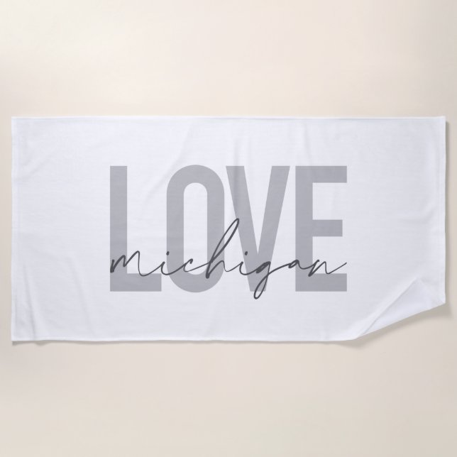 Serviette De Plage Design simple, moderne, urbain, cool Love Michigan (Devant)