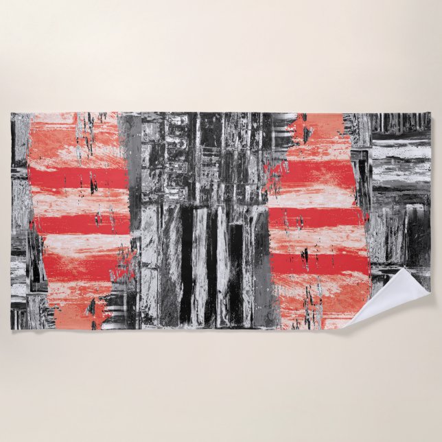 Serviette de plage – Dessin abstrait Red Pulse (Devant)