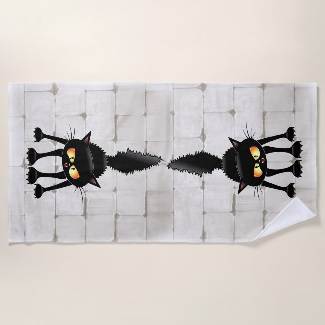 Serviette De Plage Dessin animé de chat noir drôle et féroce  (Devant)