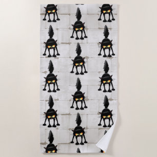 Serviette De Plage Dessin animé de chat noir drôle et féroce 