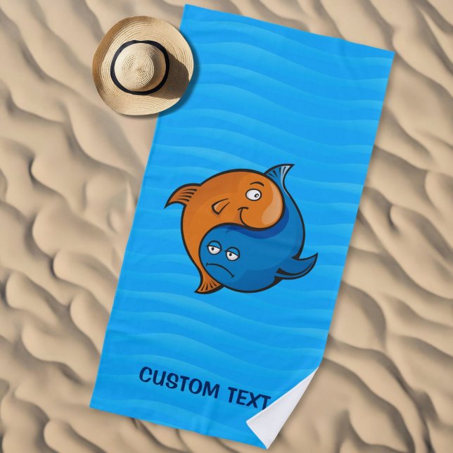 Serviette De Plage Dessin animé de poissons Yin Yang (Créateur téléchargé)