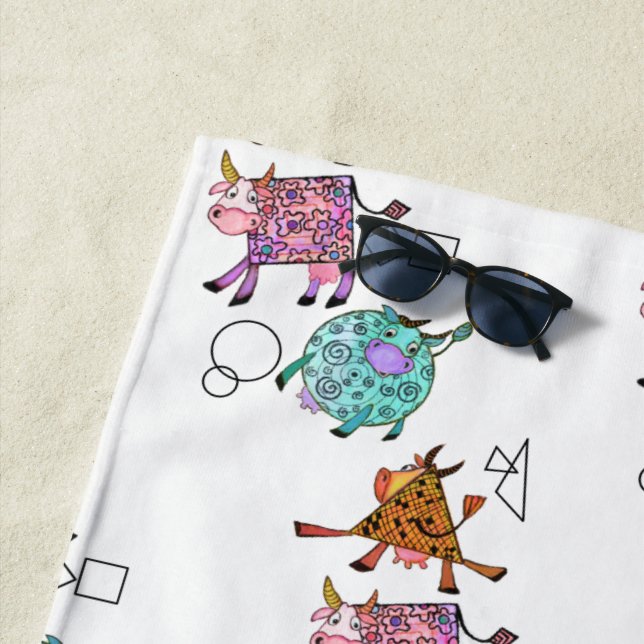 Serviette de plage dessin animé vaches géométrique (En situation)