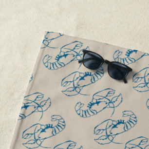 Serviette De Plage Dessin au trait de homard bleu sur sable bronzé