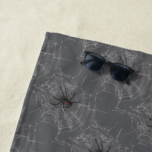 Serviette De Plage Dessin d'art d'araignée veuve noire et de toile d'