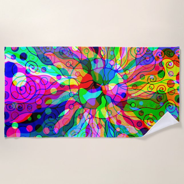 Serviette De Plage Dessin d'art fantastique - Décalage néon abstrait  (Devant)