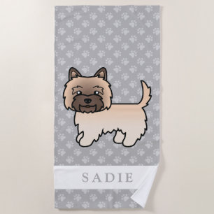 Serviette De Plage Dessin de chien Terrier Cairn Blé & Nom personnali