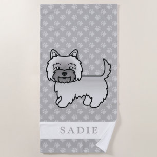 Serviette De Plage Dessin de chien Terrier Cairn Gris & Nom personnal