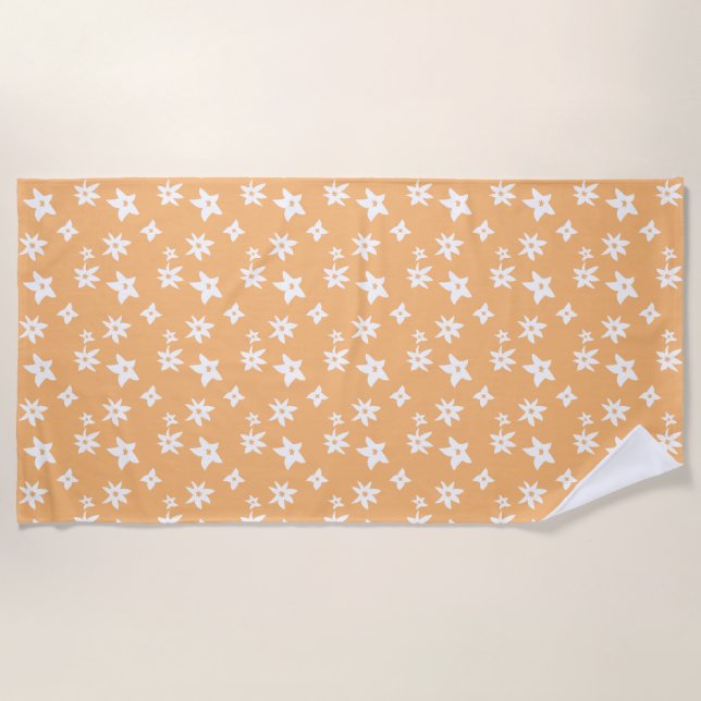 Serviette De Plage Dessin de ligne orange vif Graphique floral (Devant)