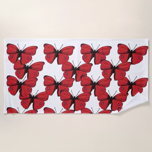 Serviette De Plage Dessin de papillon rouge (Devant)