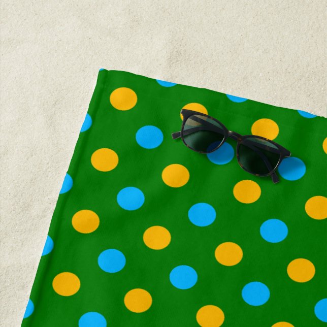 Serviette De Plage Dessin de pois noir jaune vert  (En situation)