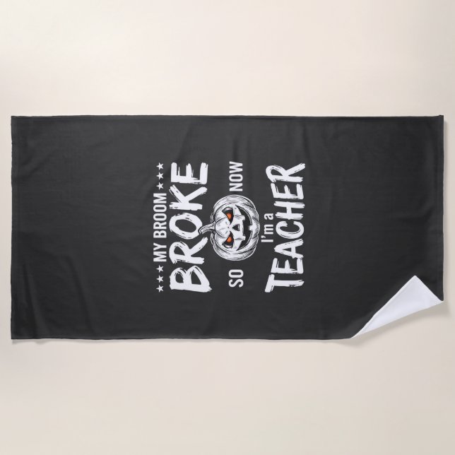 Serviette De Plage Dessin de professeur d'Halloween drôle balai cassé (Devant)