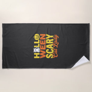 Serviette De Plage Dessin Halloween Dame Chat Effrayante_1