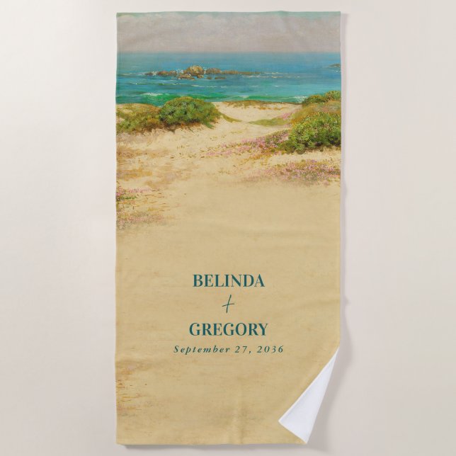 Serviette De Plage Destination de mariage de plage côtière à l'aquare (Devant)