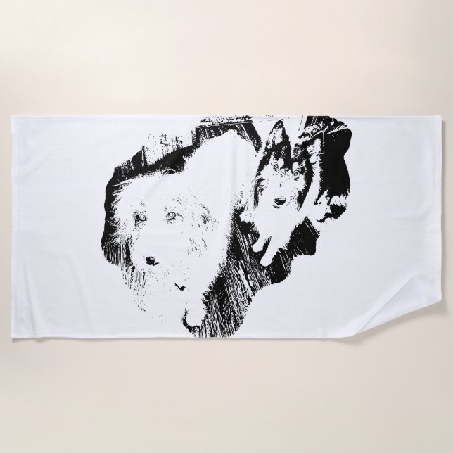 Serviette De Plage Deux Chiens, Un Lien (Devant)