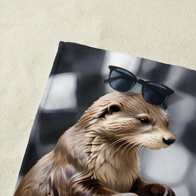 Serviette De Plage Deux Otters Jouant Aux Échecs, (En situation)