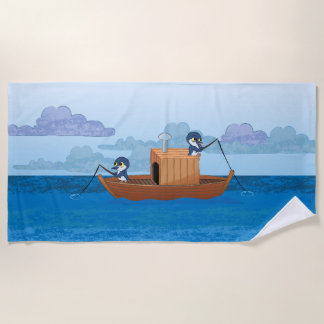 Serviette De Plage Deux petits pingouins bleus pêchant