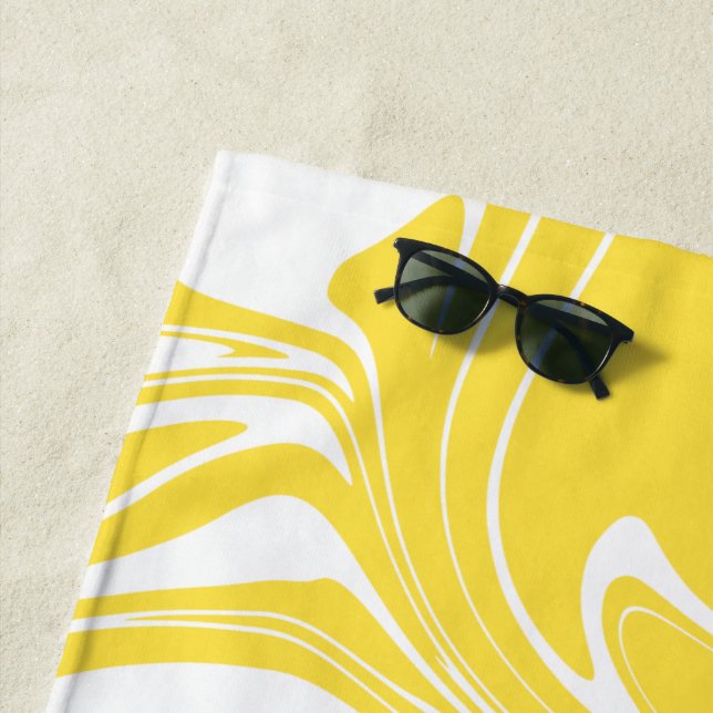 Serviette De Plage Déversement - Citron jaune et blanc (En situation)