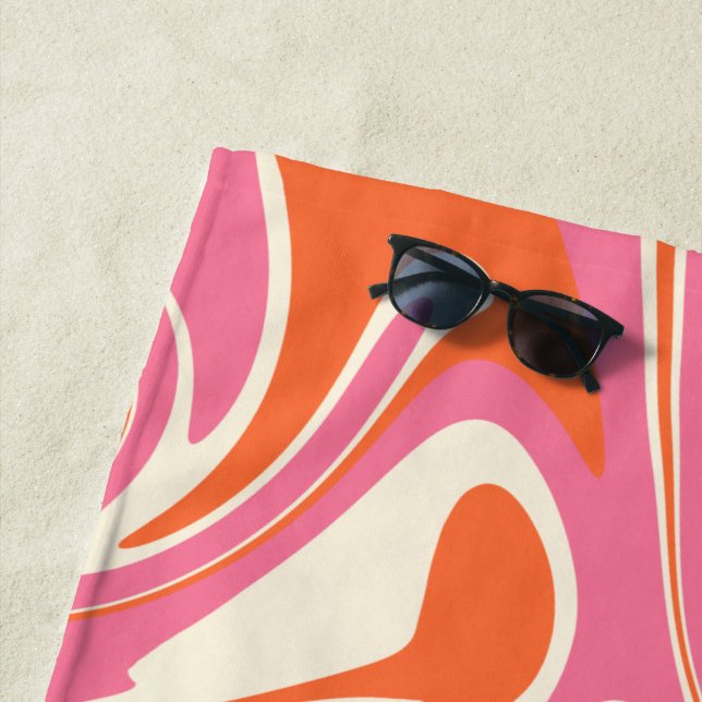 Serviette De Plage Déversement - rose, orange et crème (En situation)