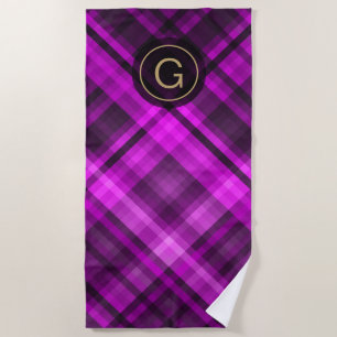 Serviette De Plage Diagonale rose chaud Madras, Monogramme personnali