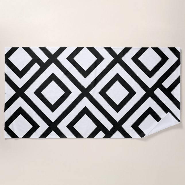 Serviette De Plage Diamant Géométrique Noir Blanc Audacieux (Devant)
