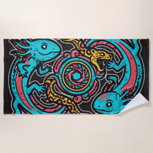 Serviette De Plage Dieu aztèque Xolotl combattant l'art tribal de la 