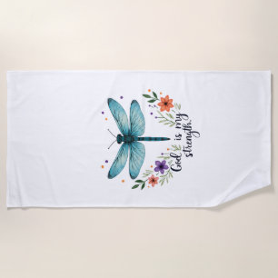 Serviette De Plage Dieu est ma force Floral Libellule T-Shirt Chrétie