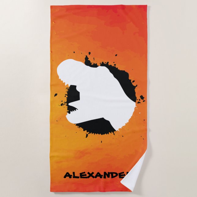 Serviette De Plage Dinosaur T-Rex Orange Attack Nom personnalisé (Devant)