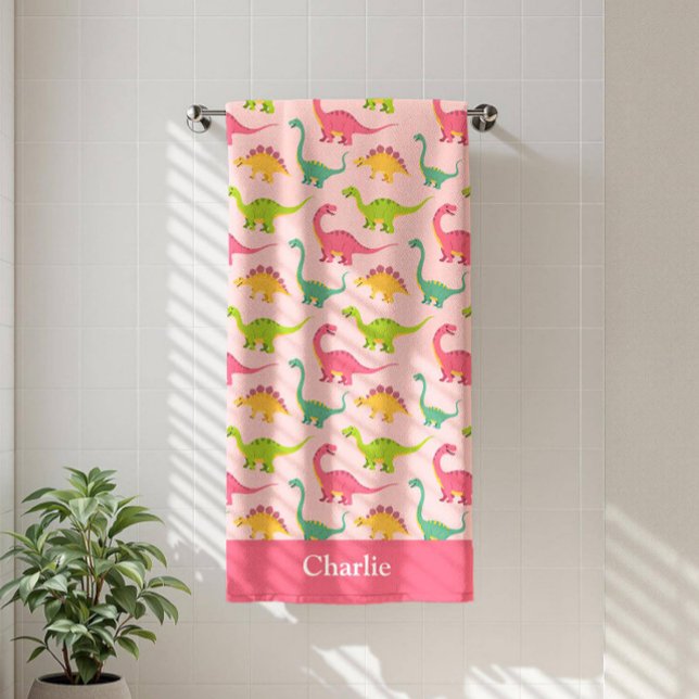 Serviette De Plage Dinosaure Rose Enfants (Créateur téléchargé)