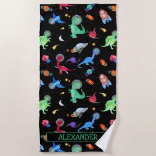 Serviette De Plage Dinosaures astronautes à l'aquarelle dans l'espace