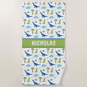 Serviette De Plage Dinosaures Blues et Verts