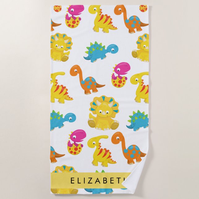 Serviette De Plage Dinosaures Mignons, Motif Des Dinosaures, Votre No (Devant)