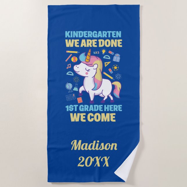 Serviette De Plage Diplôme de maternelle licorne 1re année (Devant)
